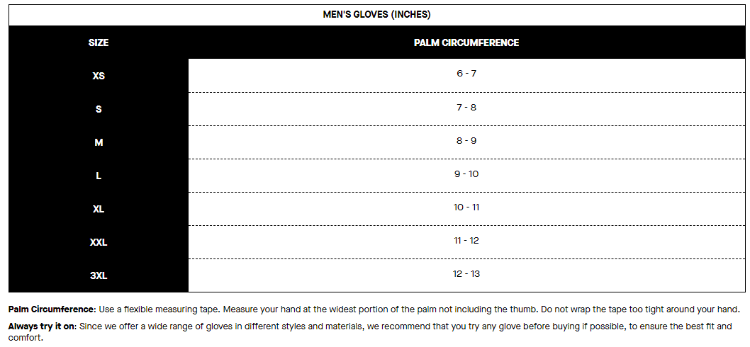Louis Garneau men's gloves sizing chart
