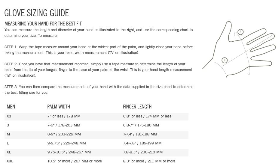 Giro Men's glove sizing chart