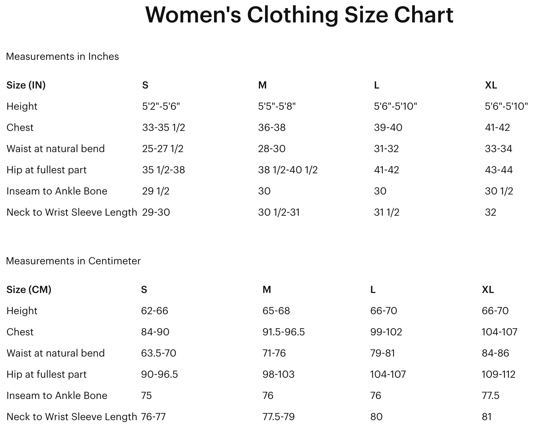 Sizing