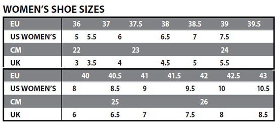 Giro Women's shoe sizing chart