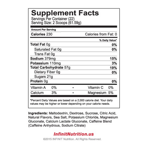 Infinit :Jet Fuel nutritional information